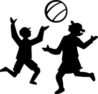 Silhouette Of Kids Playing With A Ball clip art
