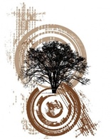 Silhouette of tree on grunge background