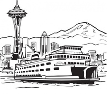 Space Needle And Ferry clip art Thumbnail