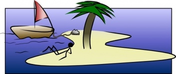 Stick Man Figure Sleeping Island Palm Tree Cartoon Boat Ocean Desert Stickman Laying Thumbnail