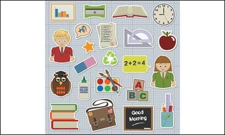 Students, books, rubber, glue, transcripts, stationery vector Thumbnail