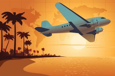 Sunset Beach Aeroplane Vector Thumbnail