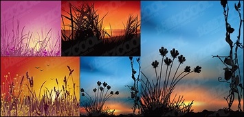 Sunset scenery vector material