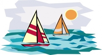 Two Sailboats In Sunset clip art Thumbnail