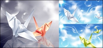 Vector background paper cranes and fantasy material Thumbnail