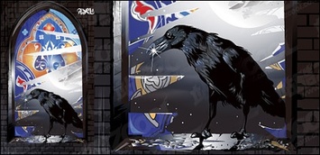 Vector crow on the windowsill of the material Thumbnail
