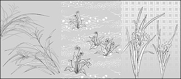 Vector line drawing of flowers-48(Flowers and grass)