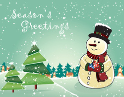 Vector Snowman with christmas tree and gifts Thumbnail