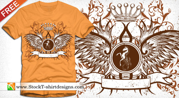Winged Shield with Crown and Floral Free T-shirt Design Thumbnail