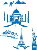 World Landmarks Egipt Paris Sydney Ny Taj Mahal clip art