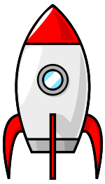 A cartoon moon rocket