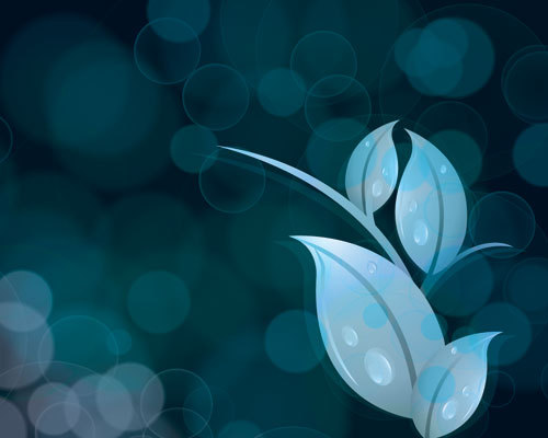 Abstract Leaves-Bokeh On Dark Blue Background