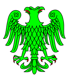 Aguila bicefala sinople, linguada y lampasada de gules