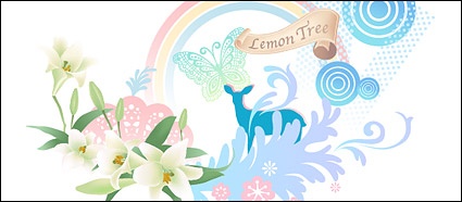 ai format, keyword: vector elements of fashion tread pattern lily flowers deer silhouettes circular rainbow ...