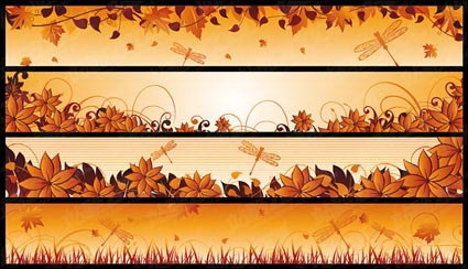 Autumn, dragonflies, leaves Vector