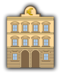 Bank building with euro sign