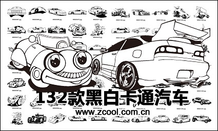 Black-and-white classic cartoon motor vehicles vector design material