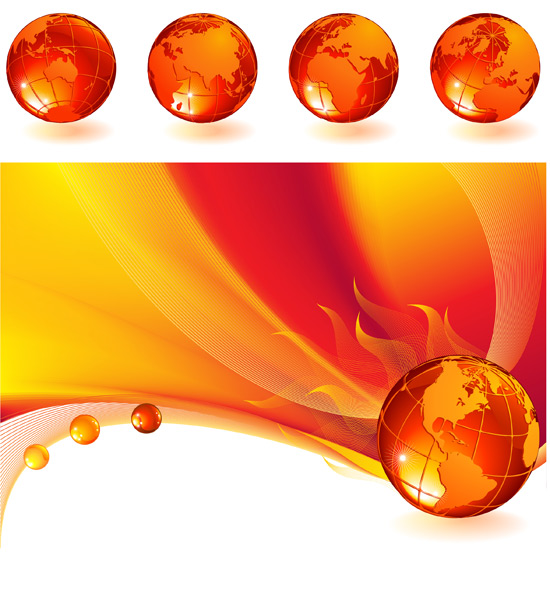 Burning globe on a abstract background