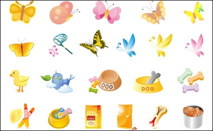 Butterflies, pet food, chicken Vector