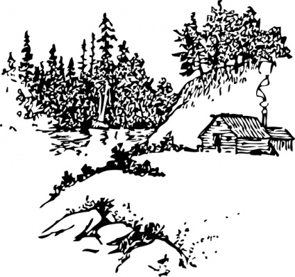 Cabin Along Stream clip art