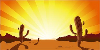 Cactus, sunset, desert, hot vector