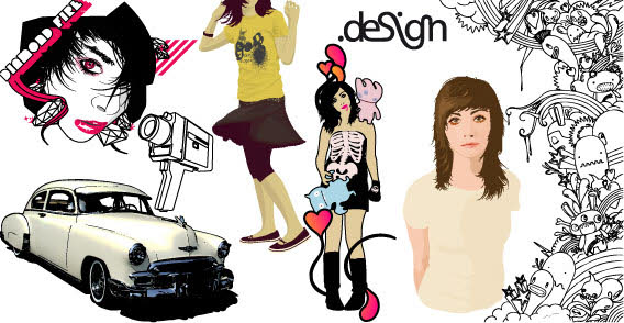 Car and girls free vector