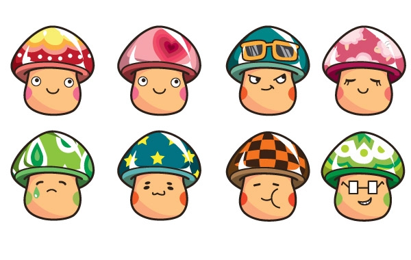 Cartoon Mushrooms Vector Set