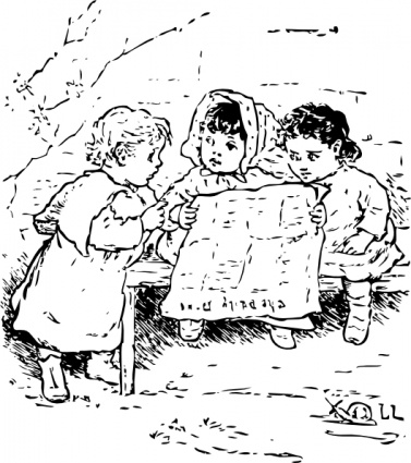 Children Reading Newspaper clip art