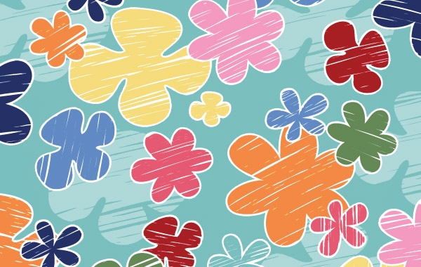 Childrens crayon flower vector pattern- Free