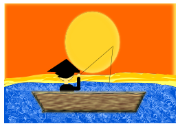 Chinese Man in a Boat under a Sunset