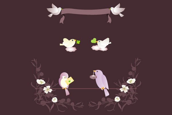 Cute Birds Messages Vector