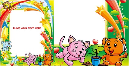 Cute colorful animal picture frame vector material