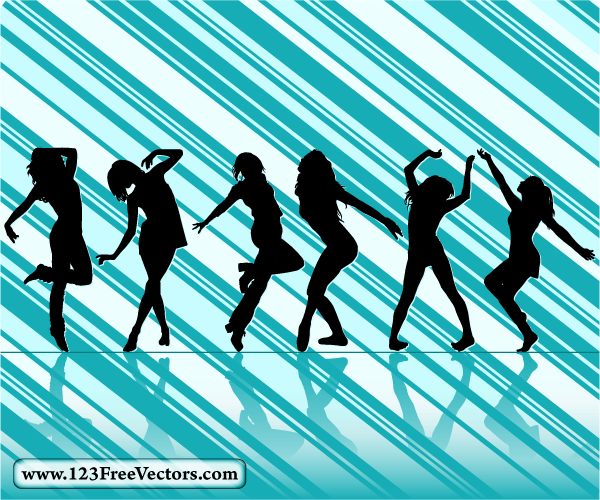 Dancing Girl Silhouettes with Striped Background