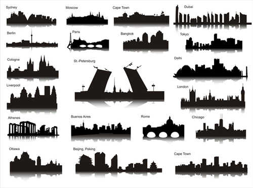 Detailed vector silhouettes of world cities