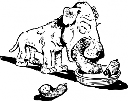 Dog Eating Sausage clip art