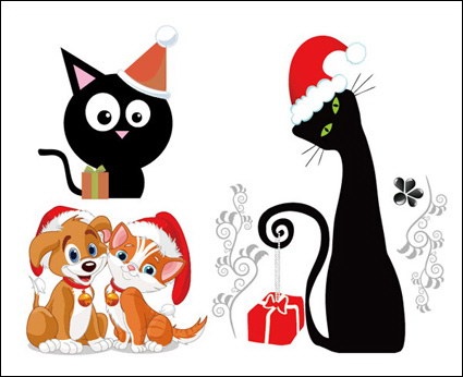 Dogs and Cats Christmas Vector