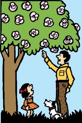 Father And Daughter Under Tree clip art