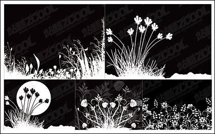 Flowers and black-and-white vector