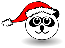 Funny panda face black and white with Santa Claus hat