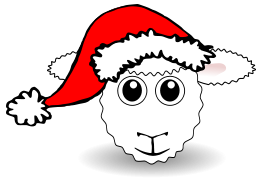 Funny Sheep Face White Cartoon with Santa Claus hat