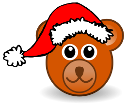 Funny teddy bear face brown with Santa Claus hat
