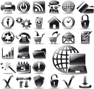 Glossy black web icons set