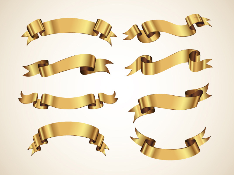 Golden Decorative Vector Ribbons Set