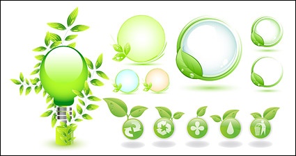 Green leaves vector icon theme of environmentally-friendly materials