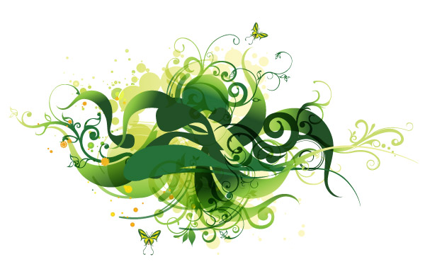 Green Swirl Floral Vector Illustration