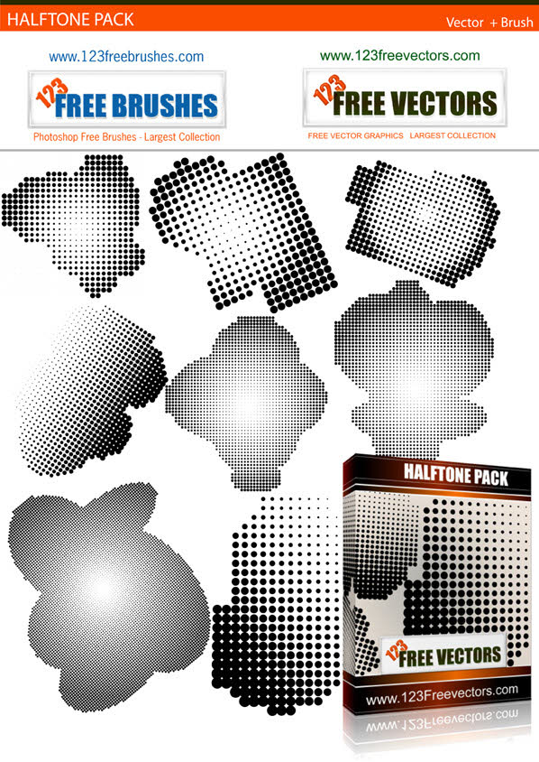 Halftone Free Vector and Photoshop Brush Pack