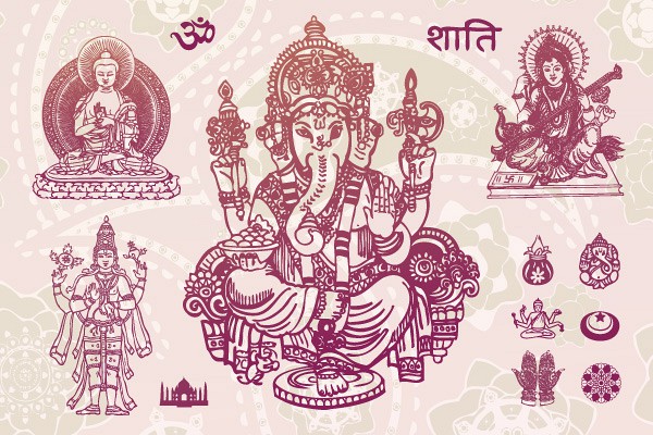 Hindu Gods & Spiritual Symbols Vector