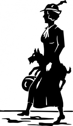 Lady Walking Dog clip art