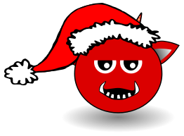 Little Red Devil Head Cartoon with Santa Claus hat