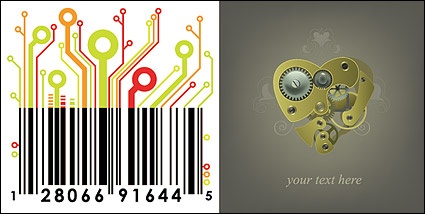 Mechanical Heart and circuit board material bar code vector